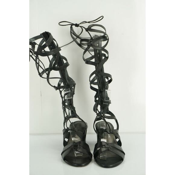 Stuart Weitzman Black Grecian Gladiator Sandals  Strappy Knee High - Picture 8 of 11